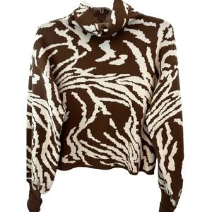 Silk & Salt Women's Sweater Size S Brown White Long Sleeve Cropped Cowl Neck